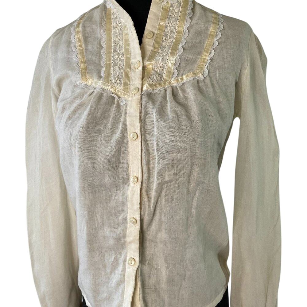Vintage 1970s Jessica's Gunnies Ivory Lace Prairie Blouse Gunne Sax Edwardian XS